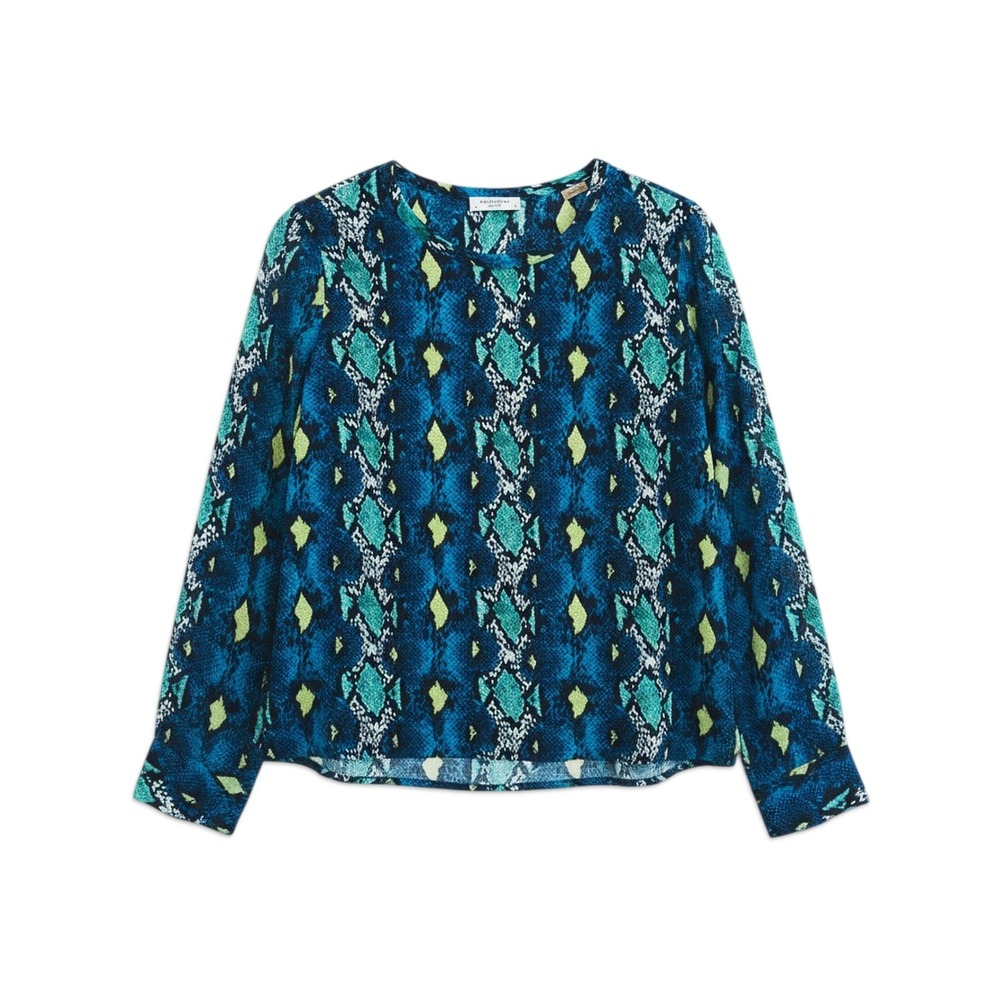 Equipment Femme Silk Top Women Small Blue Green Snakeskin Print Designer Blouse
